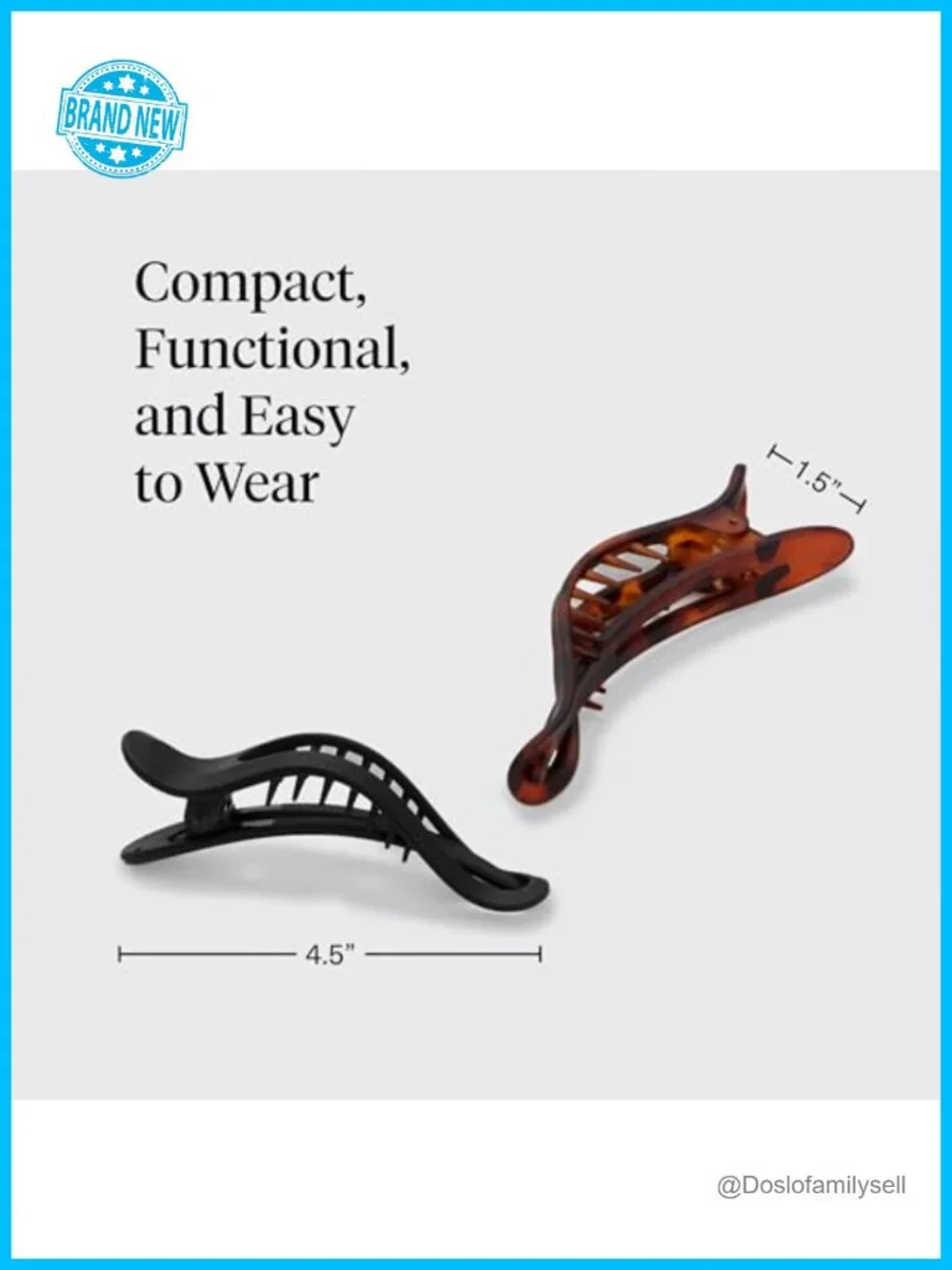 Flat Claw Hair Clips - Strong Hold No Slip Grip - Recycled ABS Plastic